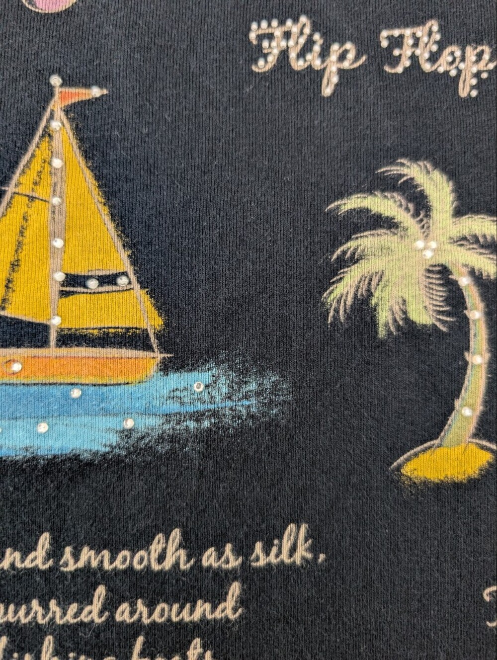 Jess & Jane Cotton Navy Blue Tropical Beach Print Top Tee Plus Size 1X Casual - Picture 6 of 6